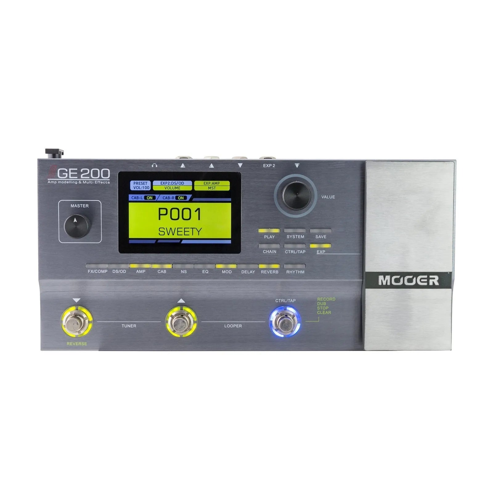 Mooer GE-200 Amp Modelling Multi-Effects Processor with 55 Amp Models, 70 Effects, Looper, Drum Machine, and USB Connectivity