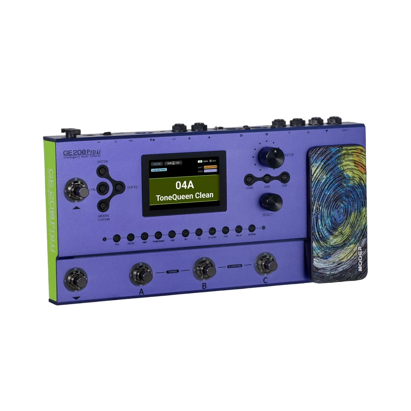 Mooer GE-200 Pro Li Rechargeable Guitar Multi-Effects Processor with 286 Effects, 3.5" LCD, Bluetooth, and Built-in Looper