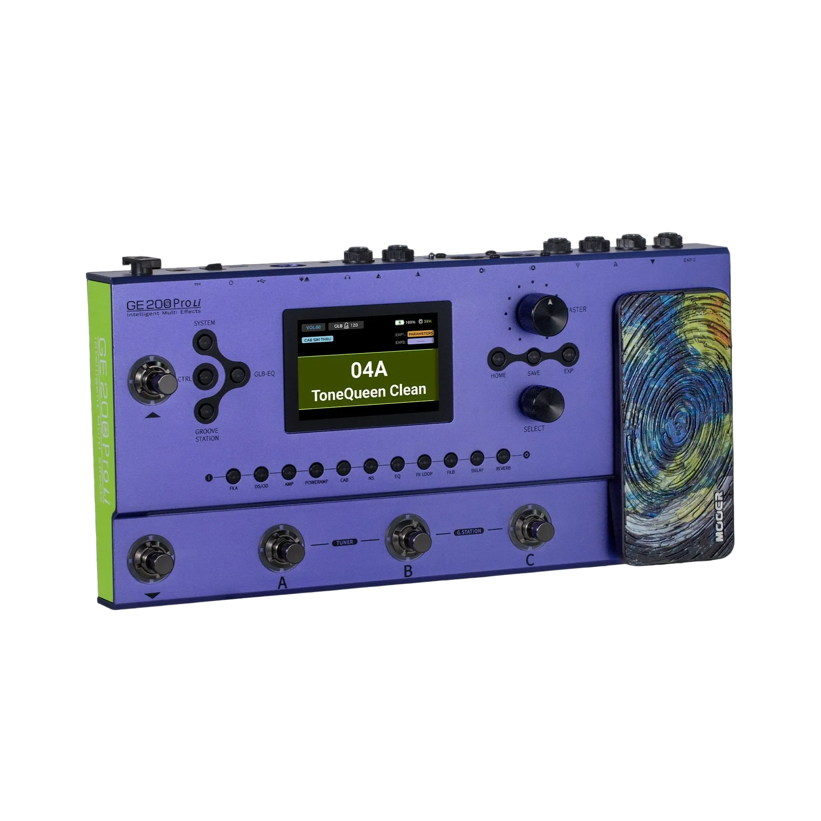 Mooer GE-200 Pro Li Rechargeable Guitar Multi-Effects Processor with 286 Effects, 3.5" LCD, Bluetooth, and Built-in Looper