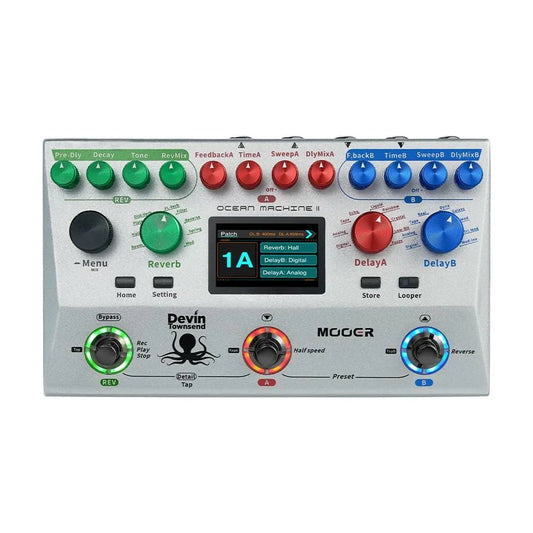 Mooer Ocean Machine II Delay Reverb Looper Effects Processor with Enhanced DSP, 9 Delay Types, 9 Reverb Types, 120s Looper, MIDI Support