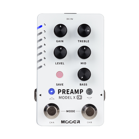 Mooer Dual Footswitch Digital Preamp Model X2 Guitar Effects Pedal with 14 Preset Slots and Editor Software