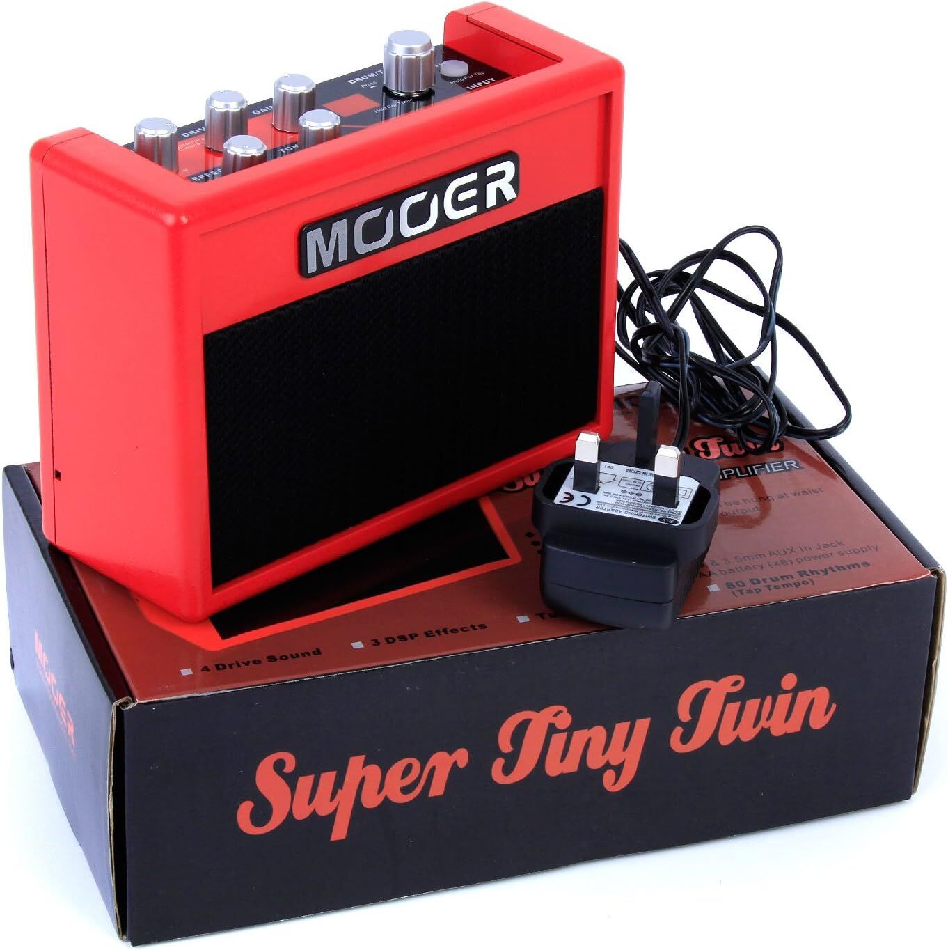 Mooer Super Tiny Twin Mini Amplifier with 2 Speakers, 4 Drive Sounds, 3 DSP Effects, 80 Drum Rhythms, 0.8W Output, and Power Adapter — view 2