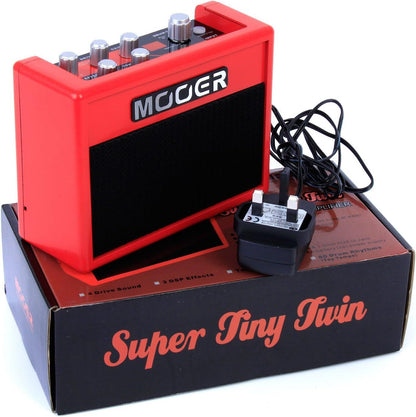 Mooer Super Tiny Twin Mini Amplifier with 2 Speakers, 4 Drive Sounds, 3 DSP Effects, 80 Drum Rhythms, 0.8W Output, and Power Adapter — view 2