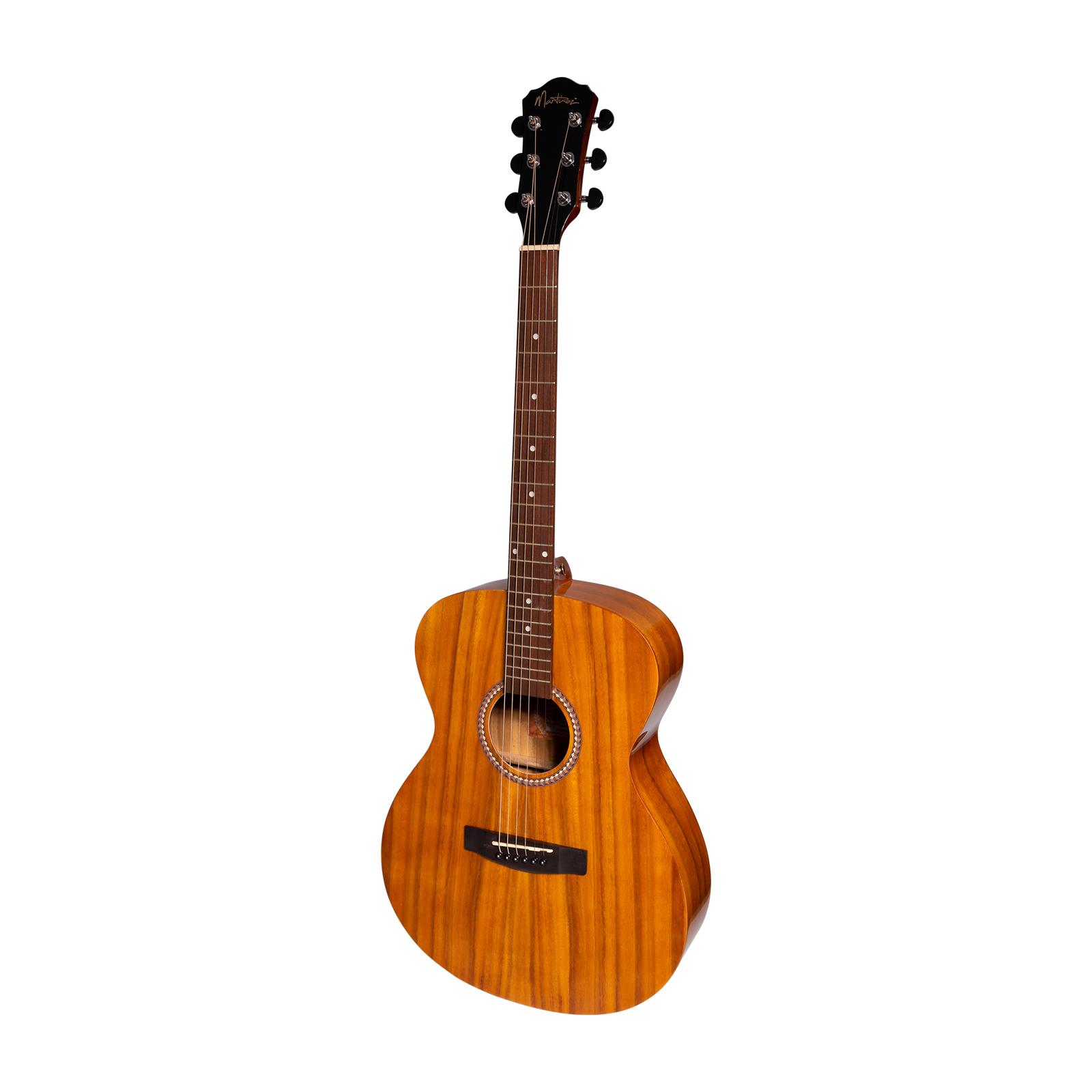Martinez MF-25KPTG-NST Acoustic-Electric Small Body Guitar with Built-In Tuner, Koa Finish, Right-Handed, 6 Strings