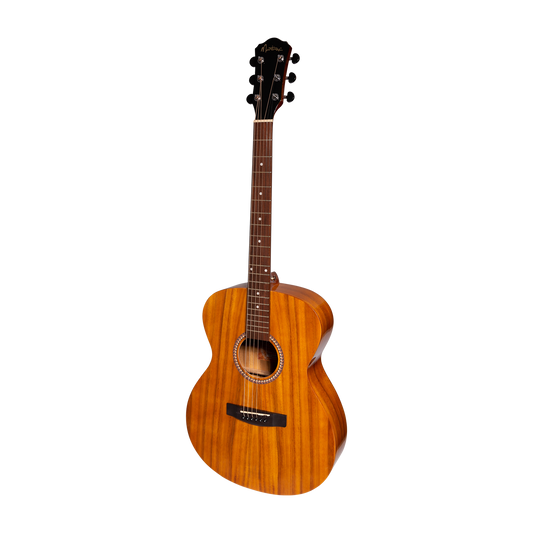 Martinez MF-25KPTG-NST Acoustic-Electric Small Body Guitar with Built-In Tuner, Koa Finish, Right-Handed, 6 Strings