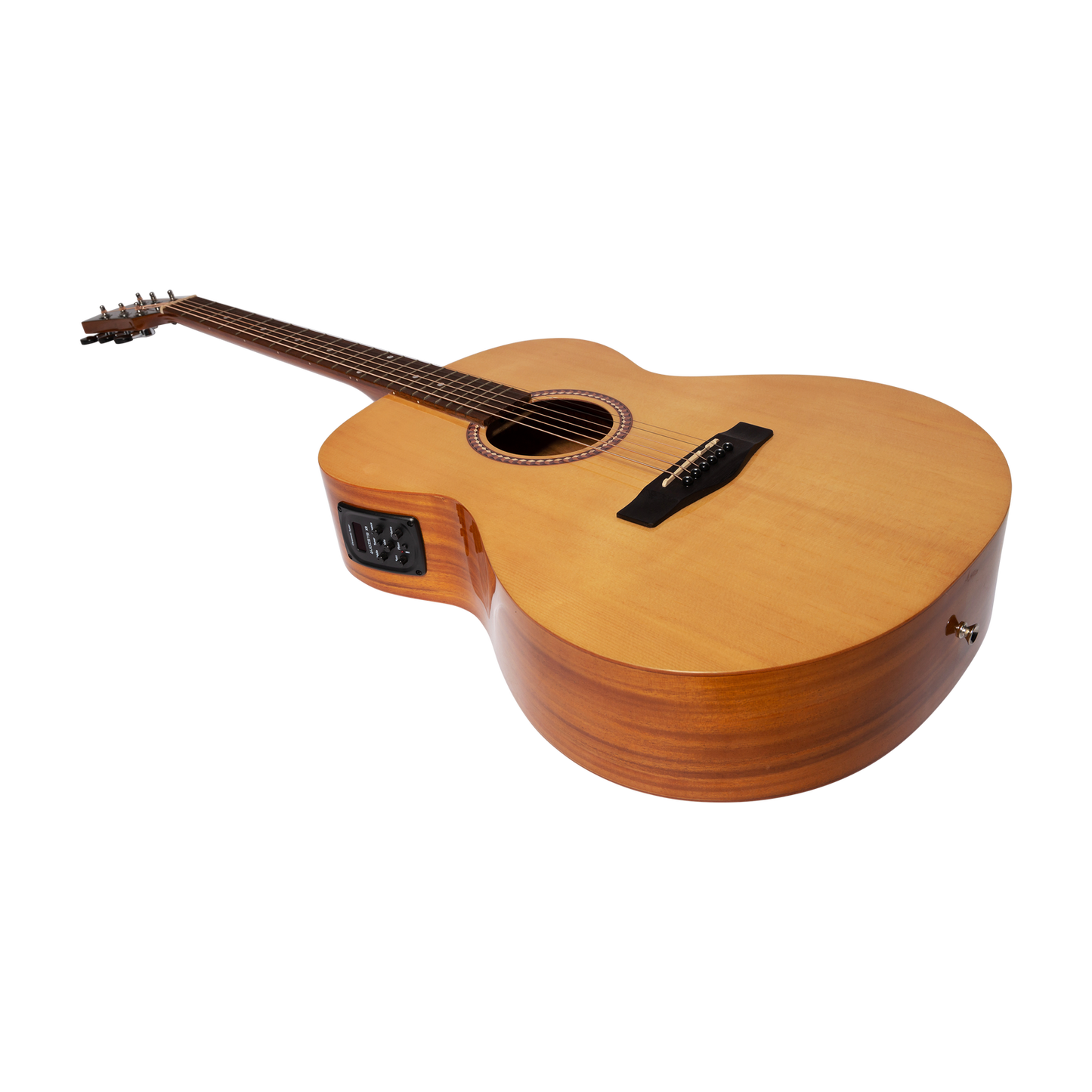 Martinez MF-25PTG-NST Acoustic-Electric Gloss Small Body Guitar with Built-In Tuner (Spruce/Koa) — view 2