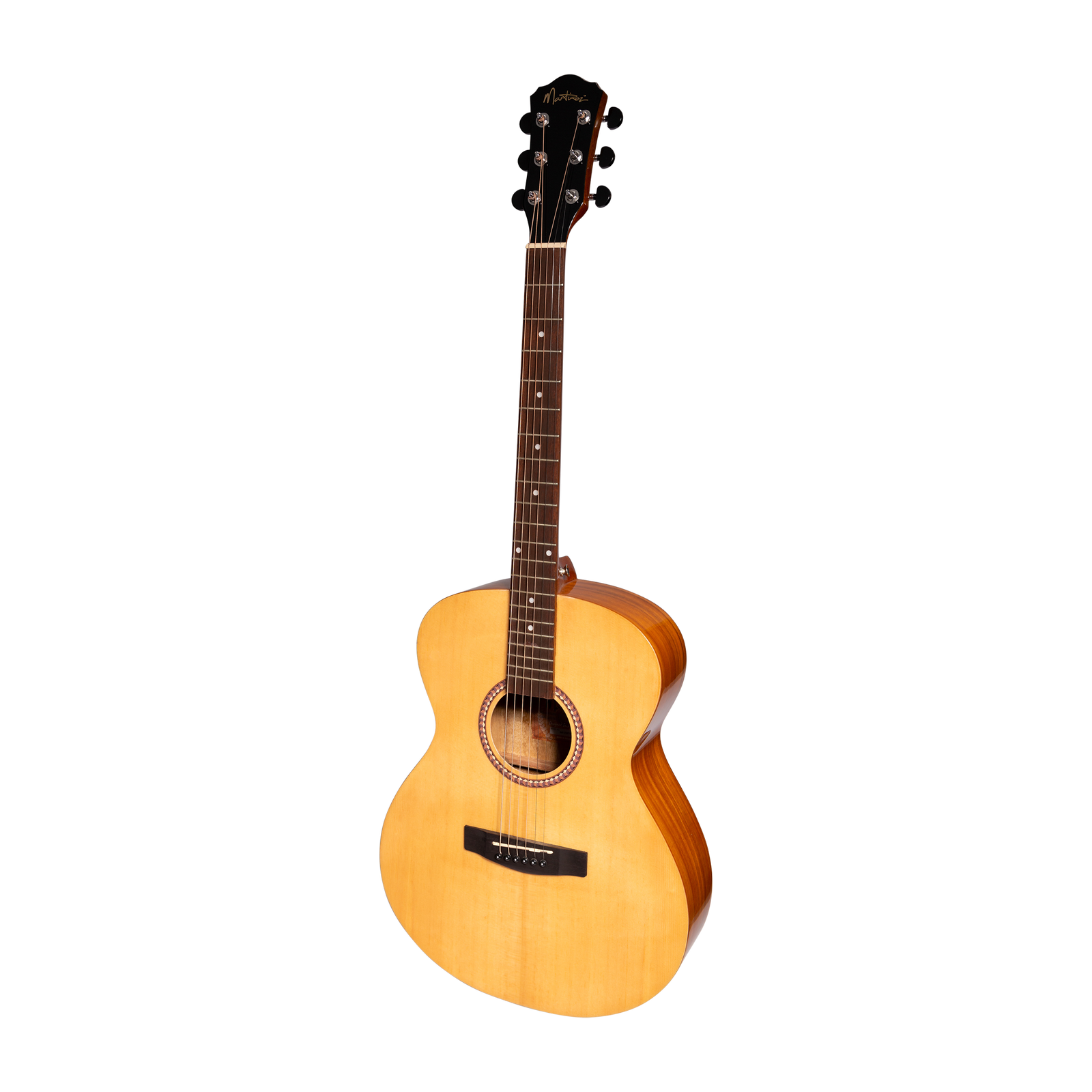 Martinez MF-25PTG-NST Acoustic-Electric Gloss Small Body Guitar with Built-In Tuner (Spruce/Koa)