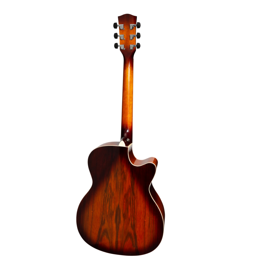 Martinez MFC-31D-ABB Daowood Small Body Left Handed Acoustic-Electric Cutaway Guitar African Brownburst — view 2