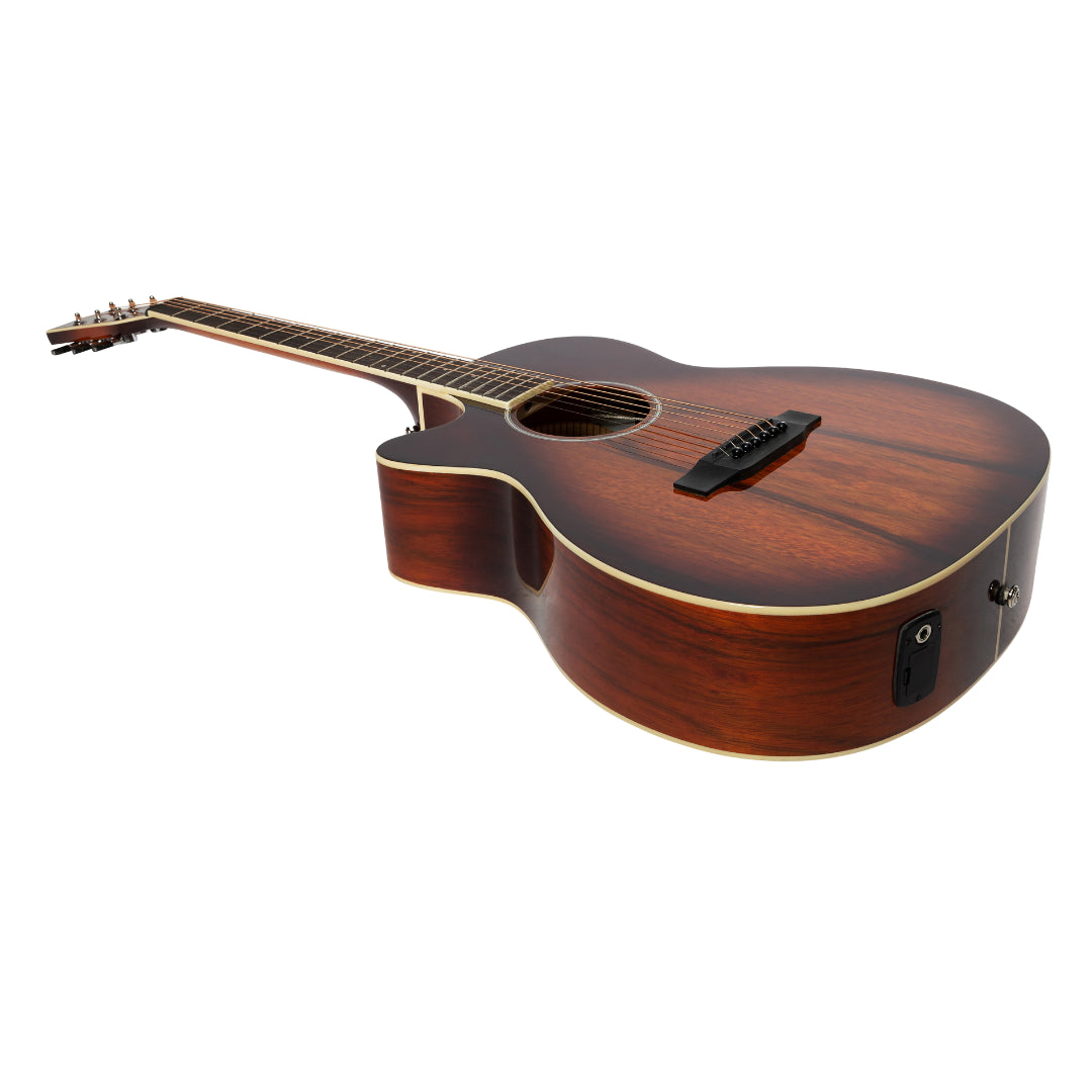 Martinez MFC-31D-ABB Daowood Small Body Left Handed Acoustic-Electric Cutaway Guitar African Brownburst — view 3