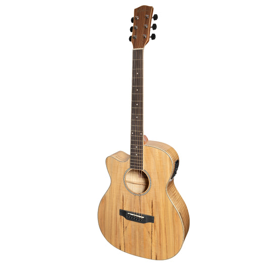 Martinez MFC-31SML-NGL Spalted Maple Small Body Left Handed Acoustic-Electric Cutaway Guitar Natural Gloss
