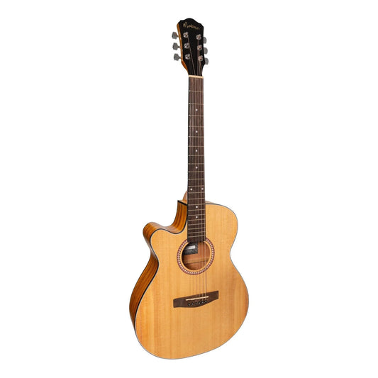 Martinez MFC-41L '41 Series' Left Handed Folk Size Cutaway Acoustic-Electric Guitar Natural Spruce/Koa