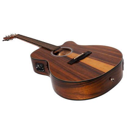 Martinez '51 Series' Folk Size Cutaway Acoustic-Electric Guitar Teakwood Gloss MFC-51G-TK — view 3