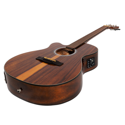 Martinez MFC-51GL-TK Left Handed Folk Size Cutaway Acoustic-Electric Guitar Teakwood Gloss — view 3