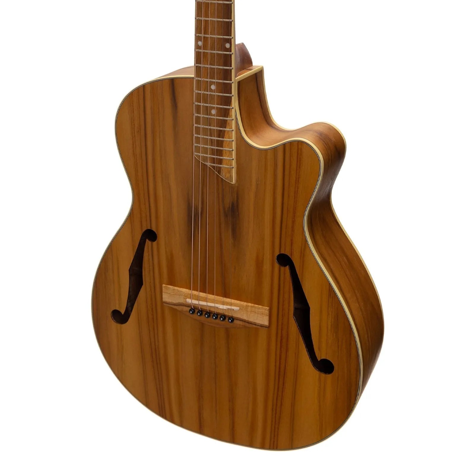 Martinez MJH-3C-JTK Jazz Hybrid Acoustic Small Body Cutaway Guitar Natural Jati-Teakwood — view 4