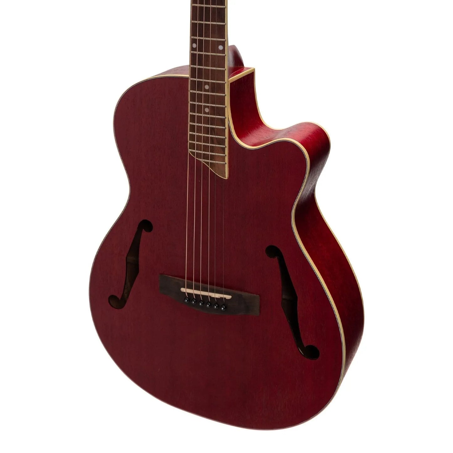 Martinez MJH-3C-RED Jazz Hybrid Acoustic Small Body Cutaway Guitar — view 4
