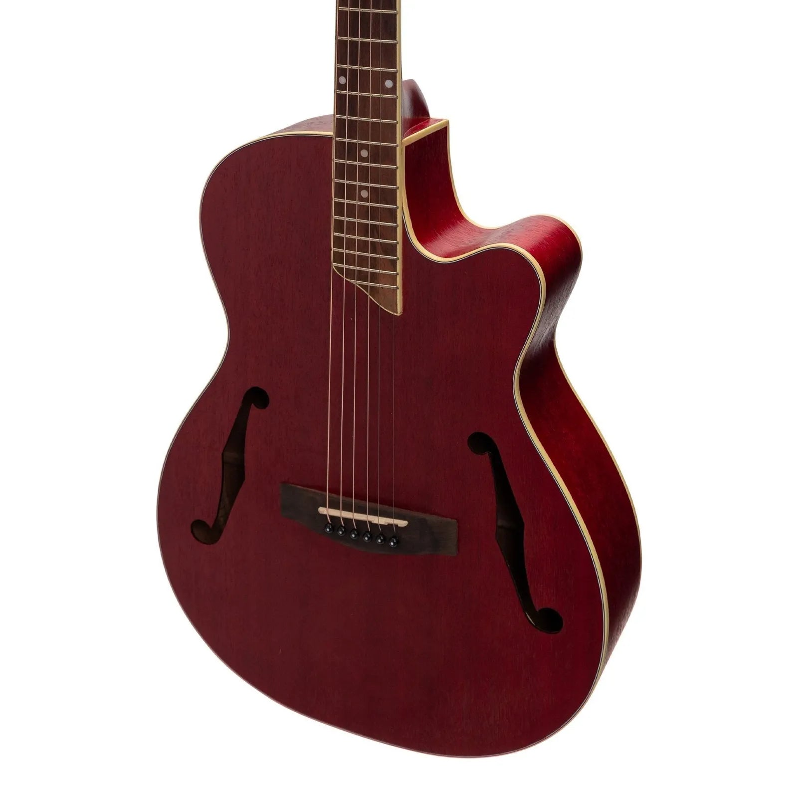 Martinez MJH-3C-RED Jazz Hybrid Acoustic Small Body Cutaway Guitar — view 4
