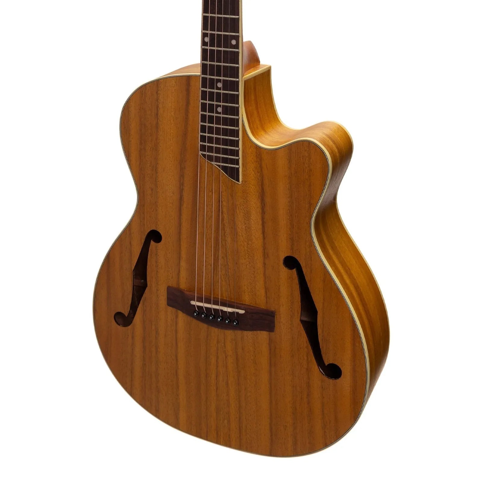 Martinez MJH-3CP-KOA Jazz Hybrid Acoustic-Electric Small Body Guitar Natural Koa — view 4