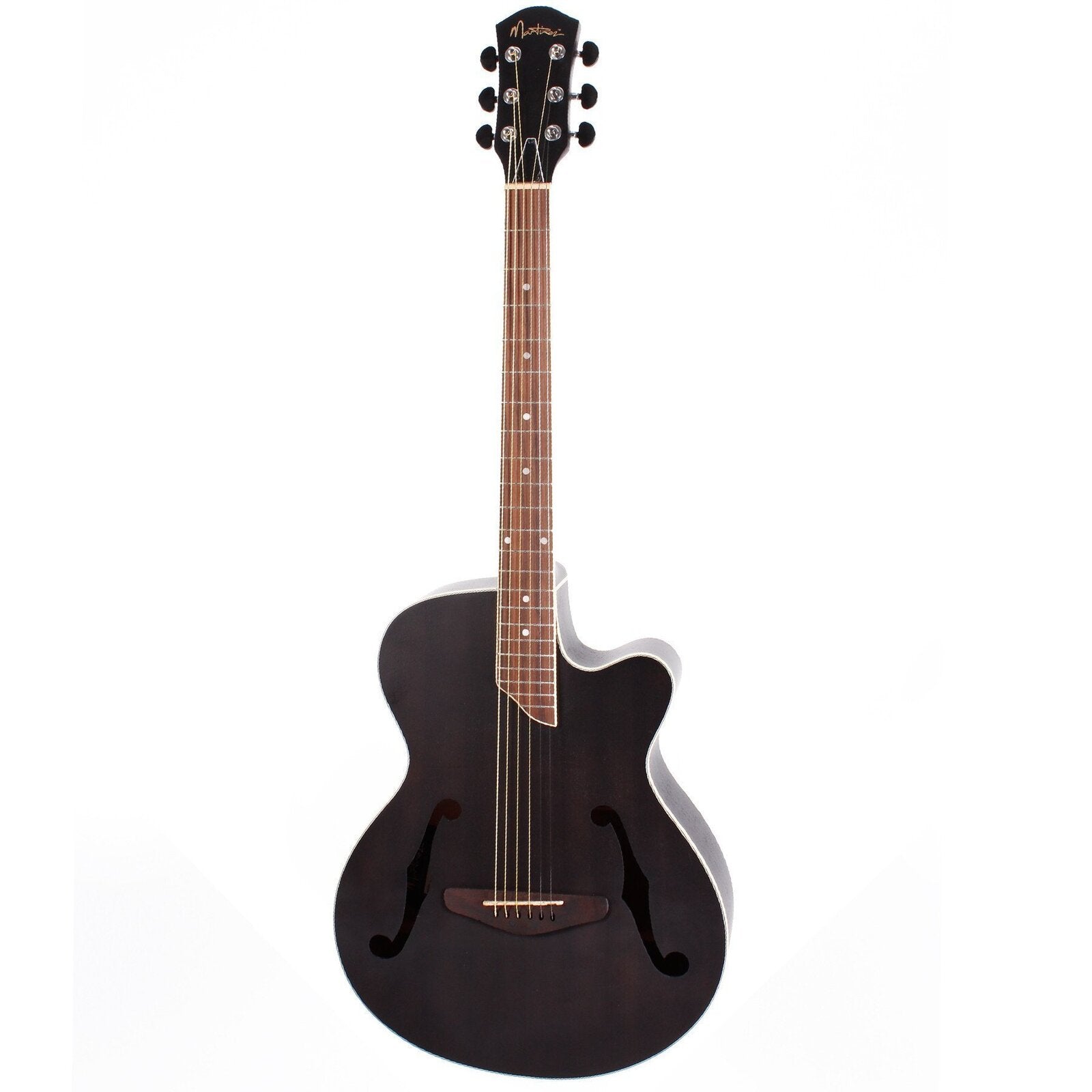 Martinez Jazz Hybrid Acoustic-Electric Small Body Cutaway Guitar (Transparent Black)