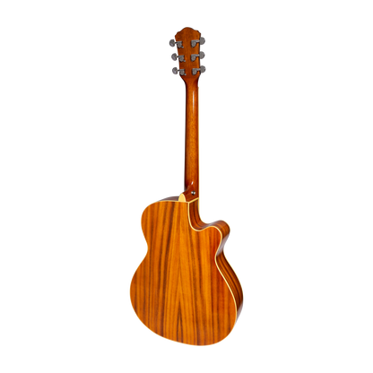 Martinez Left Handed Jazz Hybrid Acoustic-Electric Cutaway Guitar MJH-3CPGL-KOA Natural Gloss Small Body — view 3
