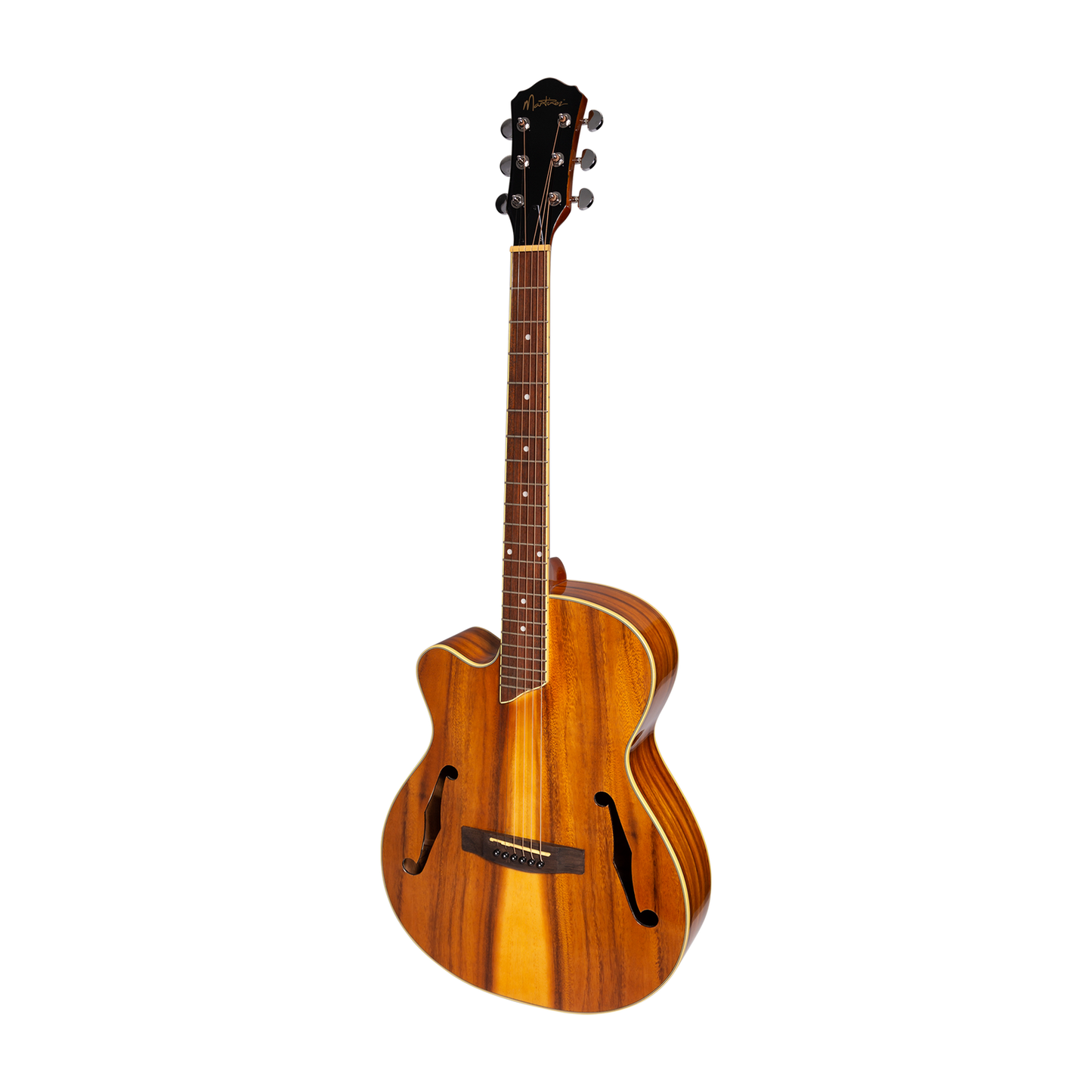 Martinez Left Handed Jazz Hybrid Acoustic-Electric Cutaway Guitar MJH-3CPGL-KOA Natural Gloss Small Body