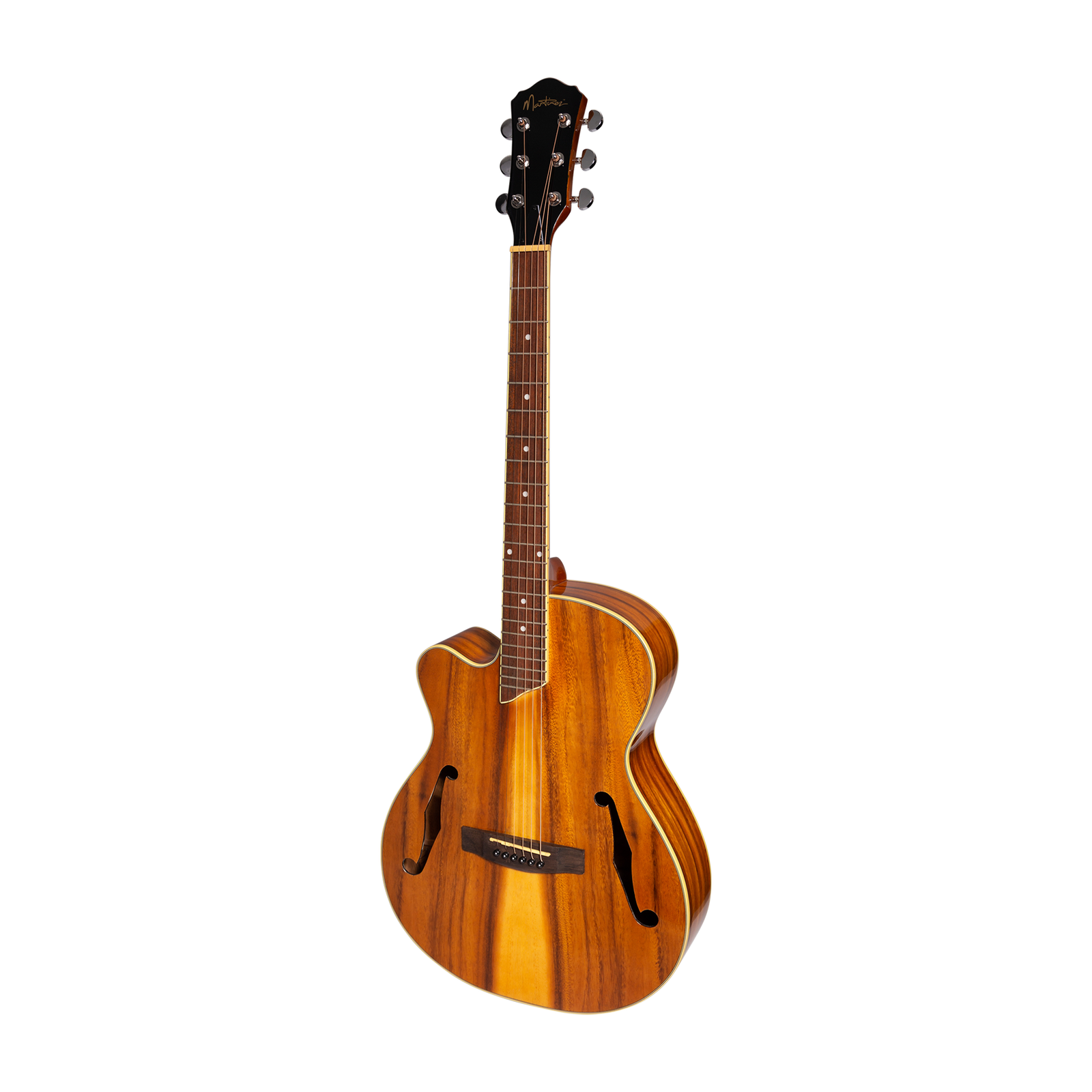 Martinez Left Handed Jazz Hybrid Acoustic-Electric Cutaway Guitar MJH-3CPGL-KOA Natural Gloss Small Body