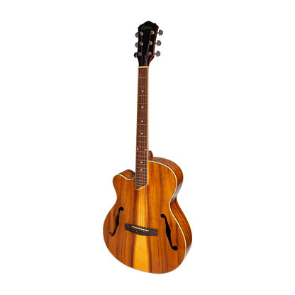 Martinez Left Handed Jazz Hybrid Acoustic-Electric Cutaway Guitar MJH-3CPGL-KOA Natural Gloss Small Body
