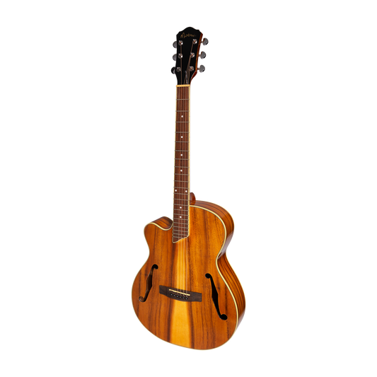 Martinez Left Handed Jazz Hybrid Acoustic-Electric Cutaway Guitar MJH-3CPGL-KOA Natural Gloss Small Body