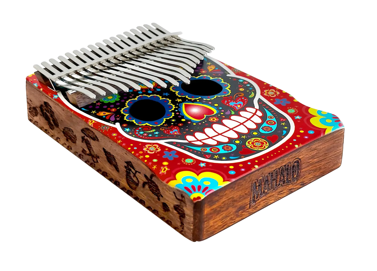 Mahalo 17 Note Skull Kalimba - Day of the Dead Graphic