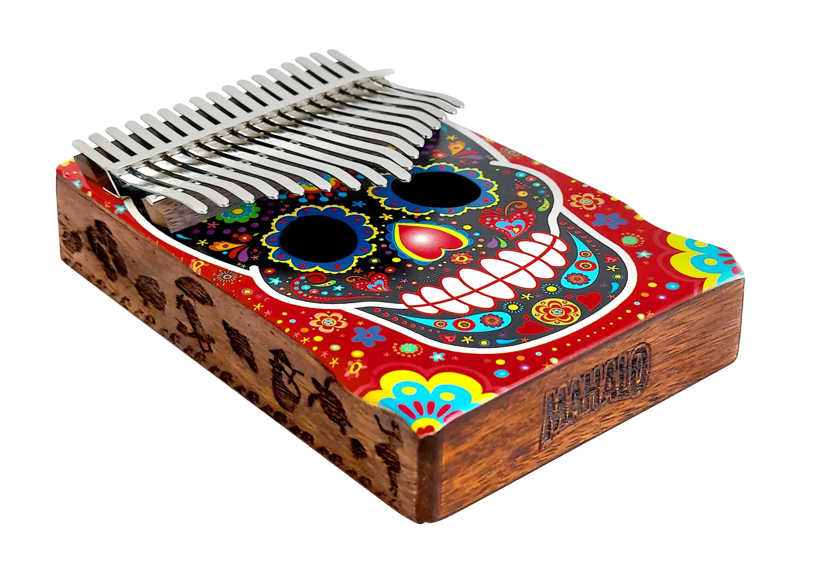 Mahalo 17 Note Skull Kalimba - Day of the Dead Graphic