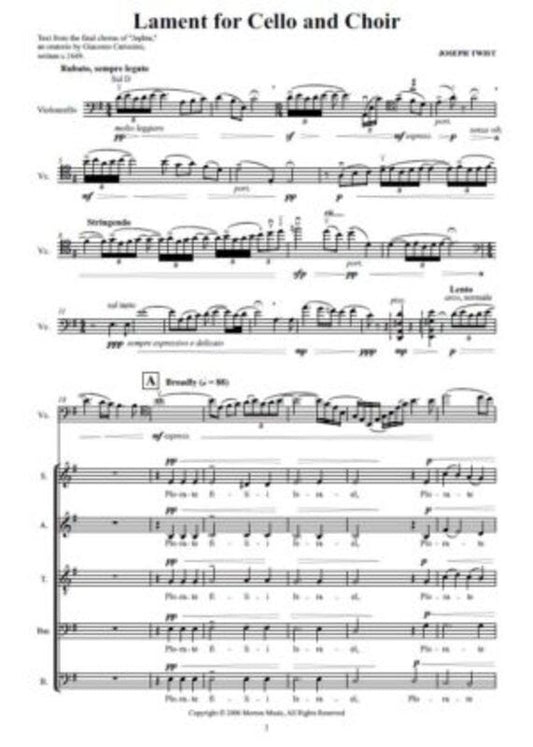 Lament for Mixed Choir and Cello by Joseph Twist - Morton Music