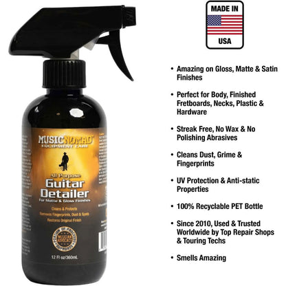 Music Nomad Guitar Detailer, 360ml - Cleaner for Matte & Gloss Finishes, UV Protectant, Anti-Static, Smells Great, Eco-Friendly PET Bottle — view 2