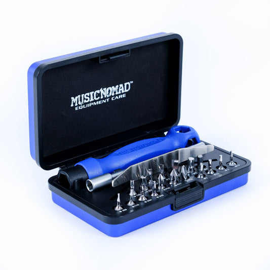 Music Nomad Guitar Tech Screwdriver & Wrench Set with 18 Bits, 7 Hex Sizes, Premium Spanner Wrench, Ergonomic Handle, Aluminum Case