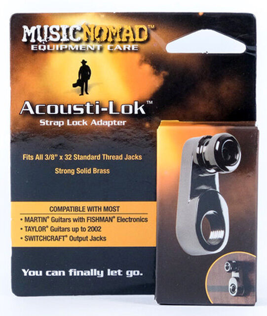 Music Nomad Acousti-Lok Strap Lock Adapter for Standard Output Jacks - Black Finish, Fits 3/8" x 32 Jacks, Solid Brass Construction