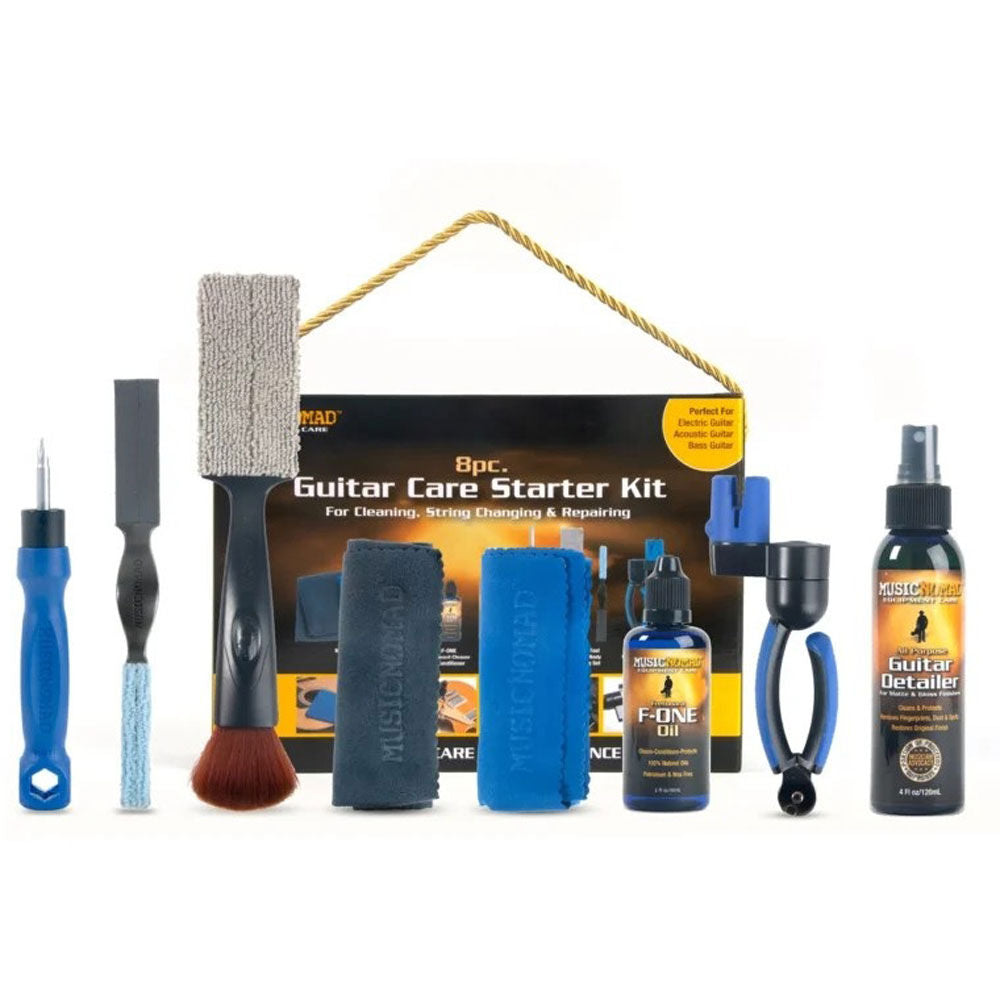 Music Nomad Guitar Care Starter Kit - 8-Piece Maintenance Tools for Electric, Acoustic & Bass Guitars