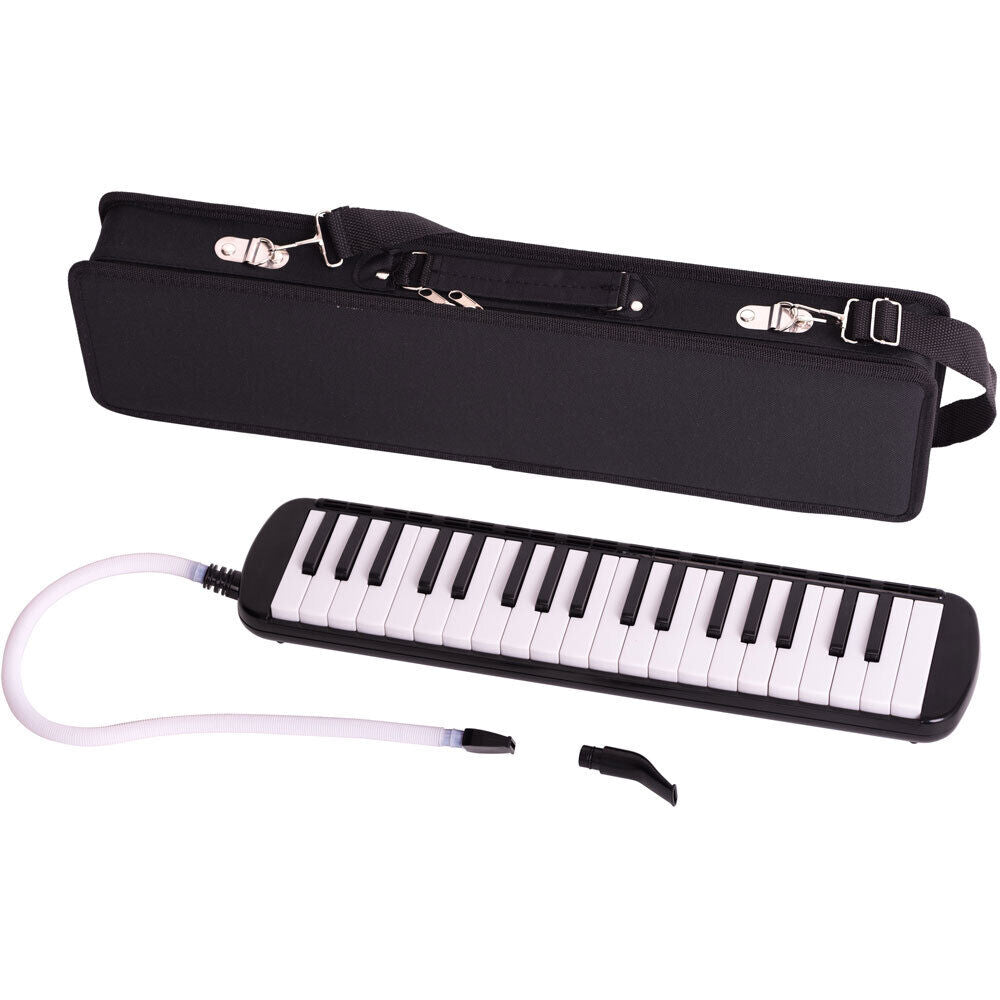 Maxtone 37-Key Melodica Black with Blowing Tube, Mouthpiece, and Carrying Case