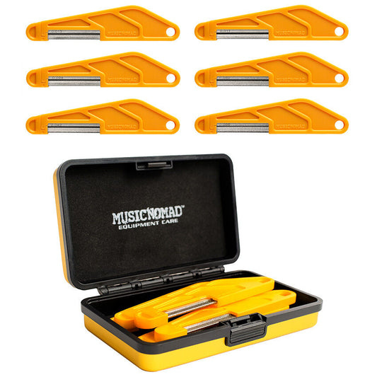 Music Nomad Electric Guitar Nut File Set - 6-Piece for Light/Medium Strings with Diamond Coating and Aluminum Case
