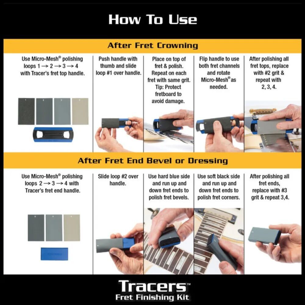 Music Nomad Tracers Fret Finishing Kit - 6-Piece Repair Tools for Polishing Frets with Custom Micro-Mesh® Loops and Comfortable Handles — view 2