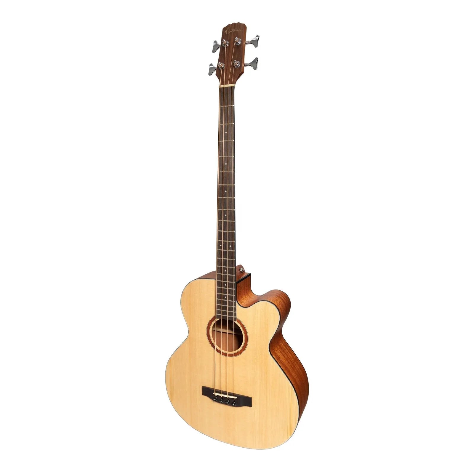 Martinez Natural Series Solid Spruce Top Acoustic-Electric Cutaway Bass Guitar MNBC-15S-SOP Open Pore Natural 4 Strings