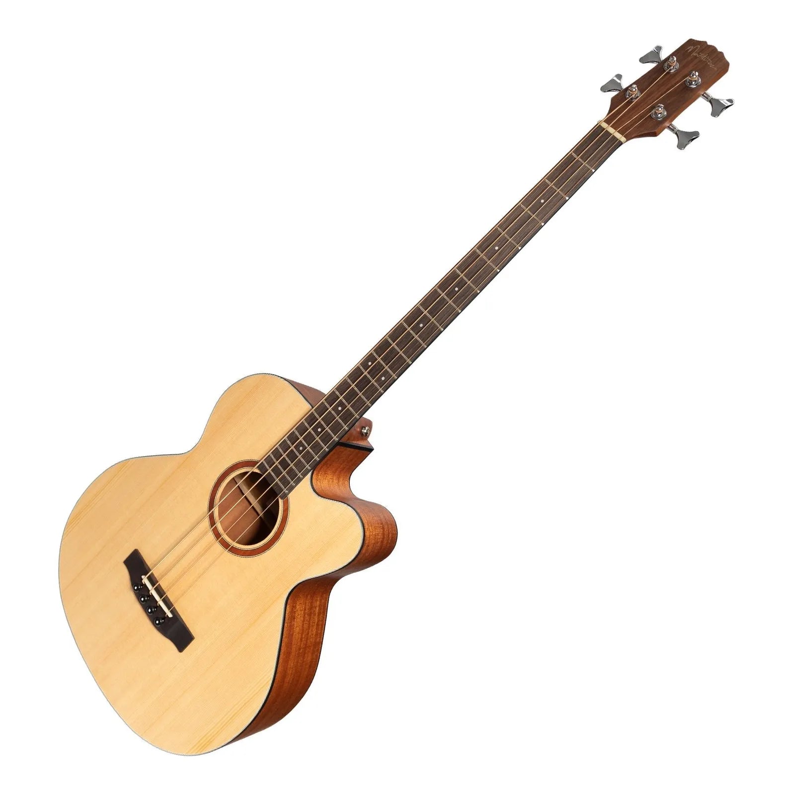 Martinez Natural Series Solid Spruce Top Acoustic-Electric Cutaway Bass Guitar MNBC-15S-SOP Open Pore Natural 4 Strings — view 3