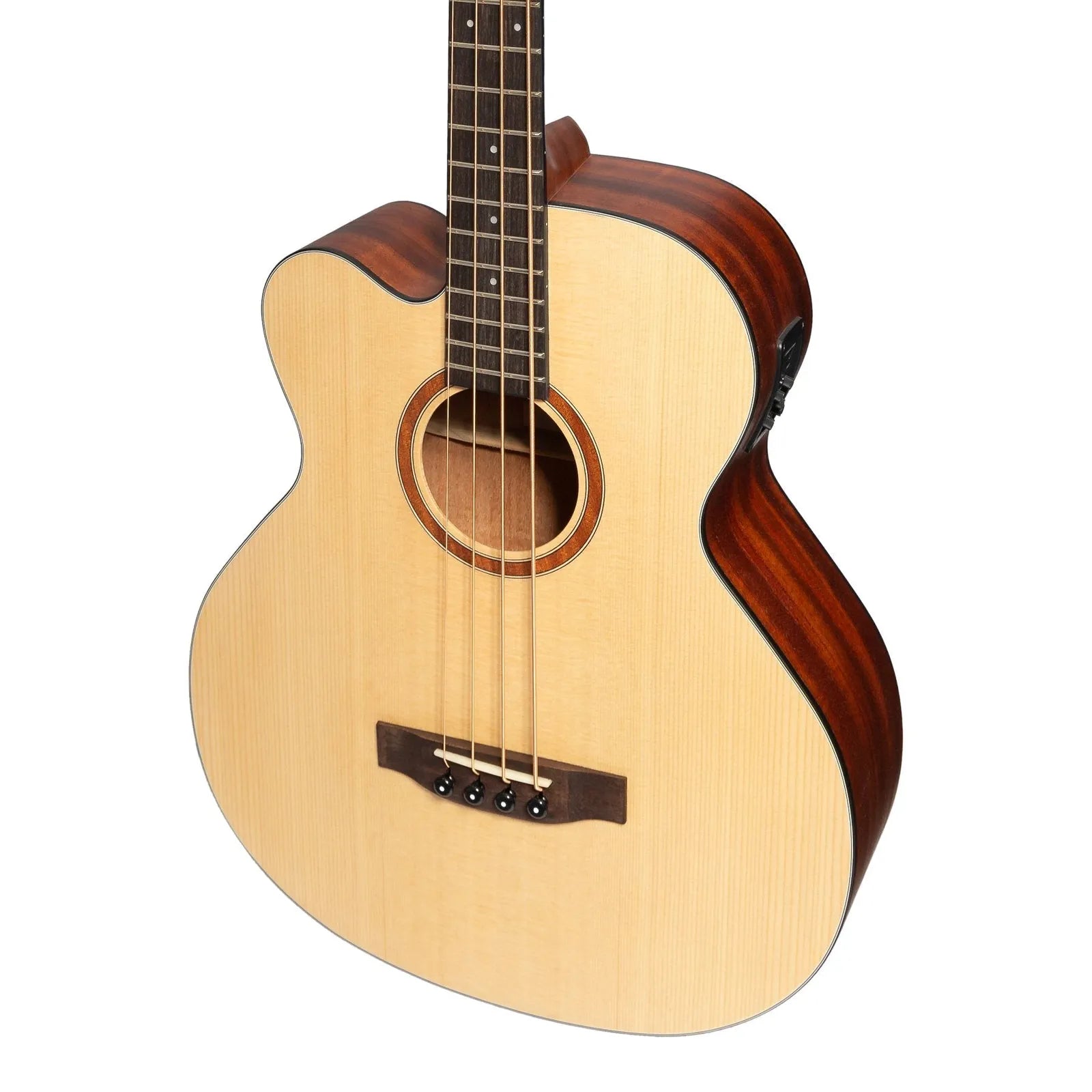 Martinez MNBC-15SL-SOP Left Handed Acoustic-Electric Cutaway Bass Guitar Solid Spruce Top Open Pore Natural — view 4