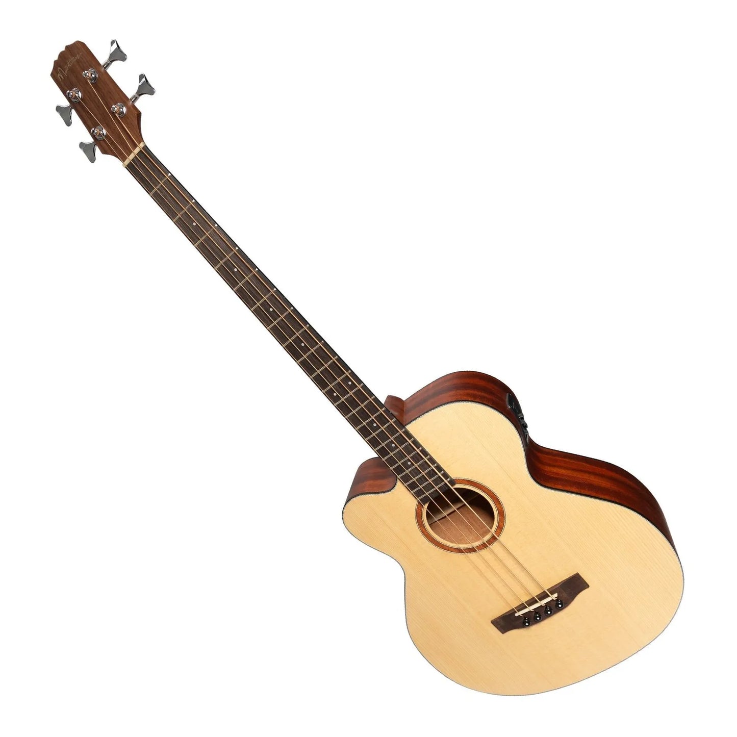 Martinez MNBC-15SL-SOP Left Handed Acoustic-Electric Cutaway Bass Guitar Solid Spruce Top Open Pore Natural — view 3