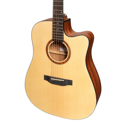 Martinez MNDC-15 Natural Series Spruce Top Acoustic-Electric Dreadnought Cutaway Guitar Open Pore — view 4