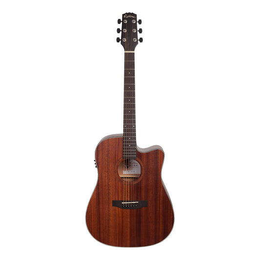 Martinez 'Natural Series' Solid Mahogany Top Acoustic-Electric Dreadnought Cutaway Guitar (Open Pore)