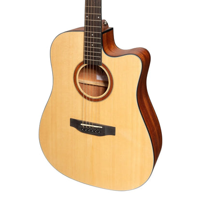 Martinez Natural Series Solid Spruce Top Acoustic-Electric Dreadnought Cutaway Guitar MNDC-15S Open Pore — view 4