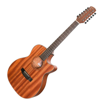 Martinez MNFC-1512-MOP Natural Series Mahogany Top 12-String Acoustic-Electric Small Body Cutaway Guitar — view 3