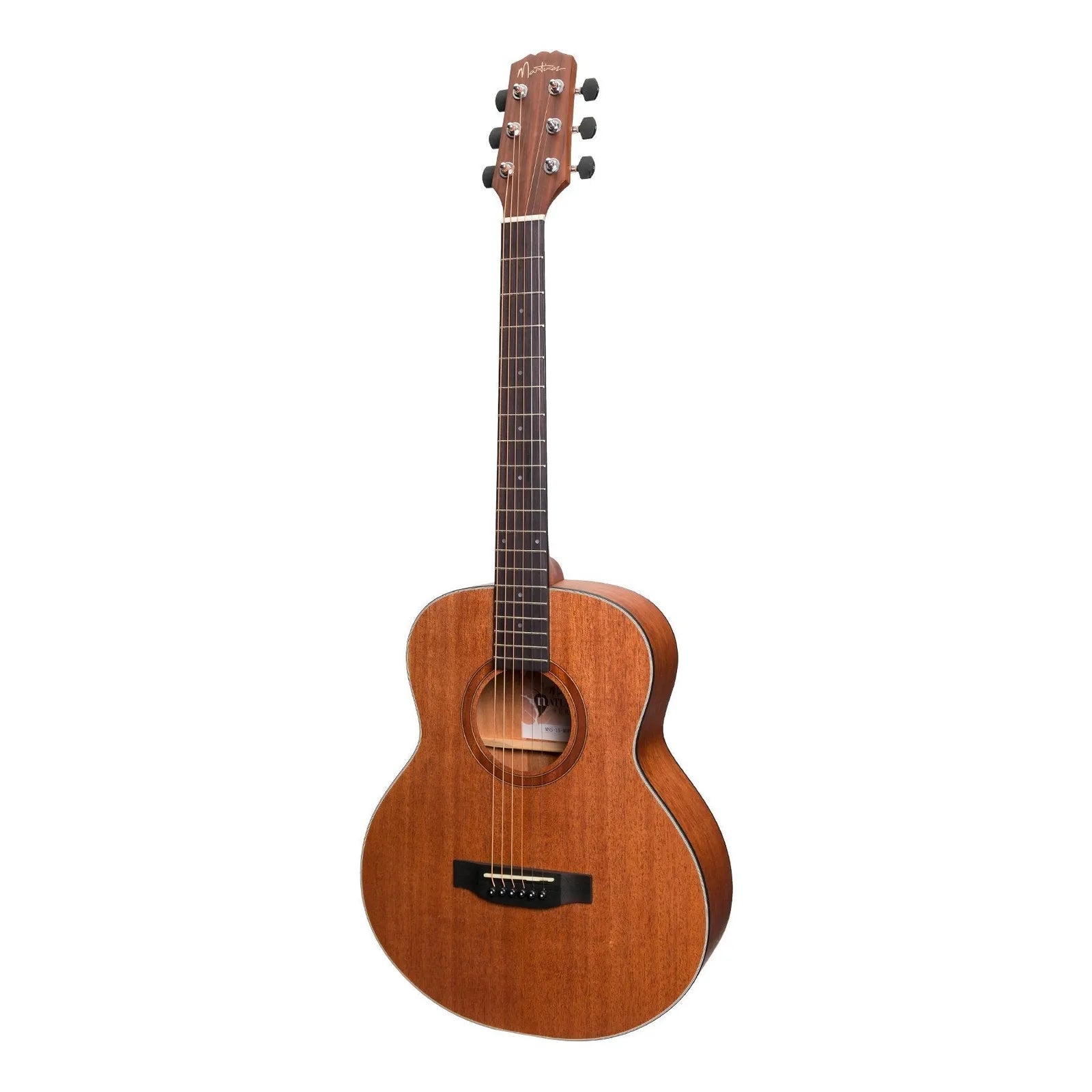 Martinez MNS-15-MOP Natural Series Mahogany Top Acoustic-Electric Mini Guitar, Open Pore Finish, 24.5" Scale, Right-Handed, 6 Strings