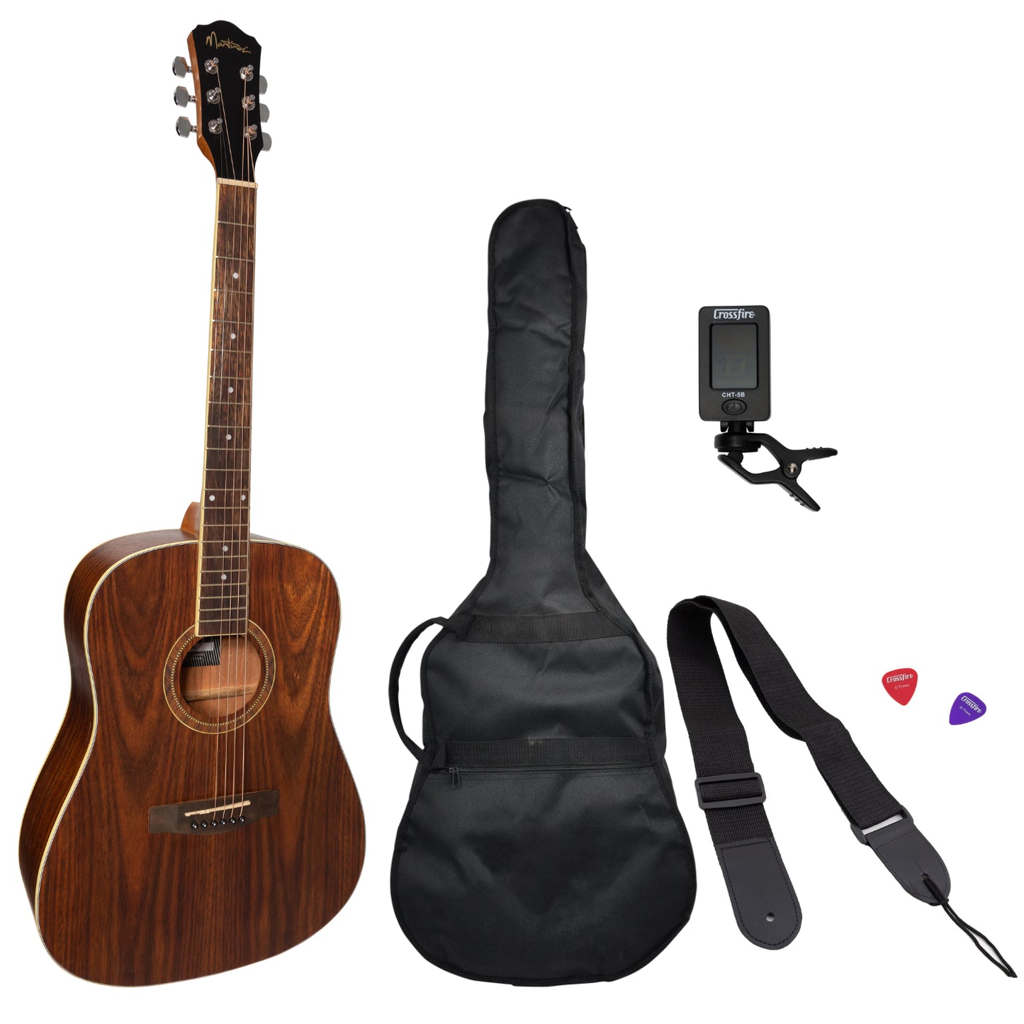 Martinez Left-Handed '41 Series' Dreadnought Acoustic Guitar Pack with Gig Bag and Accessories