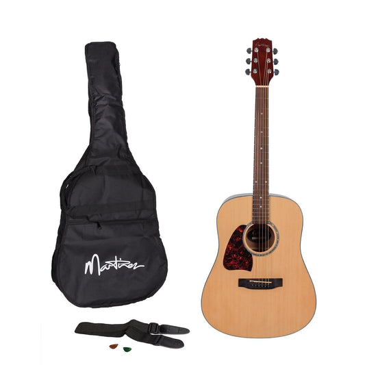 Martinez Beginner Left Handed Acoustic Dreadnought Guitar Pack (Natural Gloss)