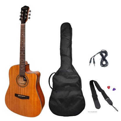 Martinez '41 Series' Dreadnought Cutaway Acoustic-Electric Guitar Pack - Mahogany, Right-Handed, Includes Gig Bag, Tuner & Accessories