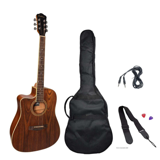 Martinez Left Hand '41 Series' Dreadnought Cutaway Acoustic-Electric Guitar Pack with Gig Bag, Tuner, and Accessories - Rosewood